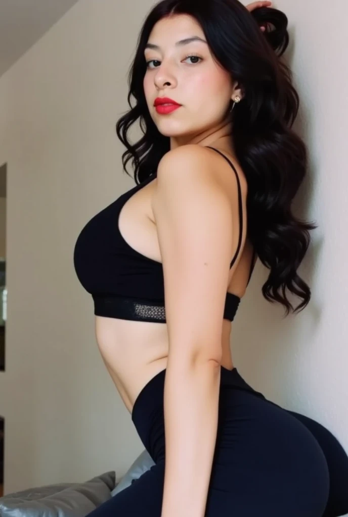full body shot of (woman Standing up in a tank top, yoga pants, and running shoes. small smiling), (detailed realistic face), (((hyperdetailed))), zoomed out, symmetrical face, detailed pupil, expressive eyes, Casey Baugh, Michael Garmash, Sophie Anderson, hasui kawase, makeup, real photography, modern look, Real photography (Realistic:1.5) facing camera.
