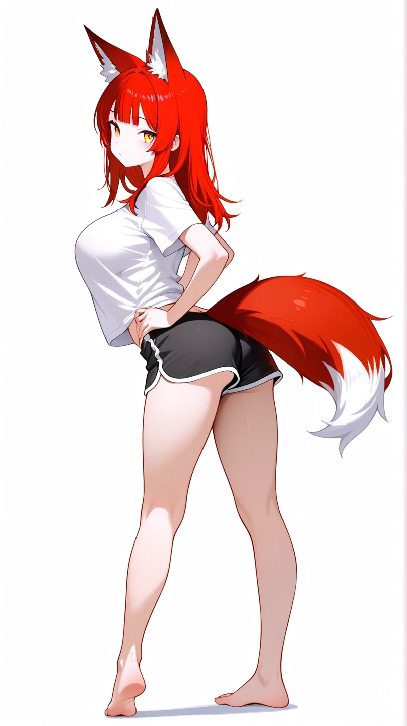 red hair, white body, red eyes, long hair, sky face, stockings, shy pose, panties, cameltoe, behind view, my little pony 