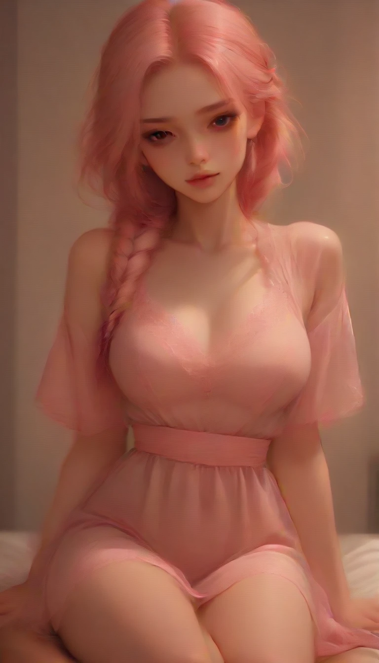 Cute sexy girl, Pink Hair, Bunny Girl,Large Breasts，Surreal, Detailed lighting, Japanese Animation