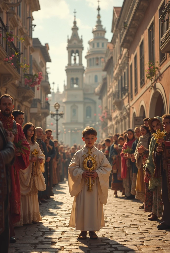 A child participating in a procession in honor of the Virgin of the Rosary, In the afternoon