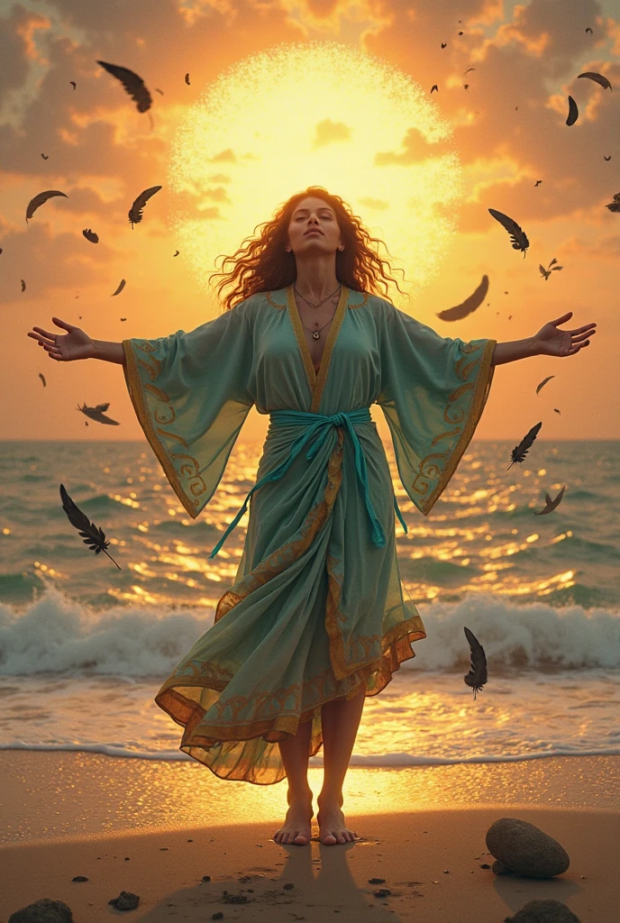 solvique side view of a magnificent laughing mature English angel walking over desert dunes, windblown, very detailed, intricate, spring colour palette <lora:solvique:1> AND solvique cs-m3tal-ok_v06-1000 <lora:solvique:0.8>