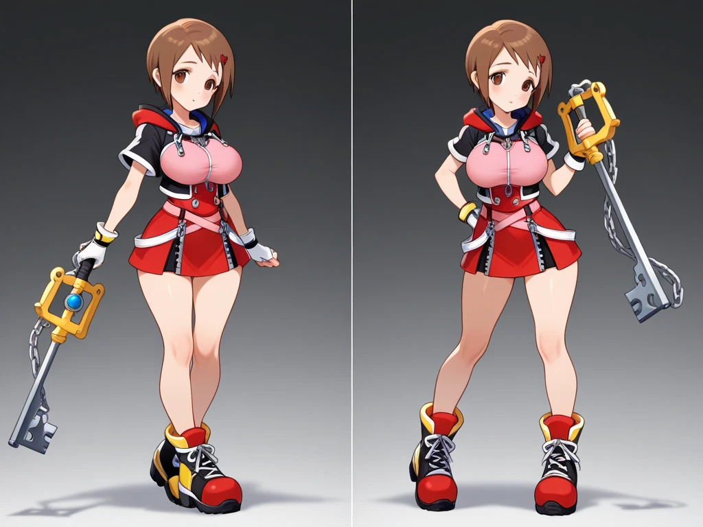 Nsfw:1.3, Full color drawing of Kairi from Kingdom hearts facing away from the canera, kairi, backside, back, butt, big butt, skinny thick, skirt, tight skirt, masterpiece, anime