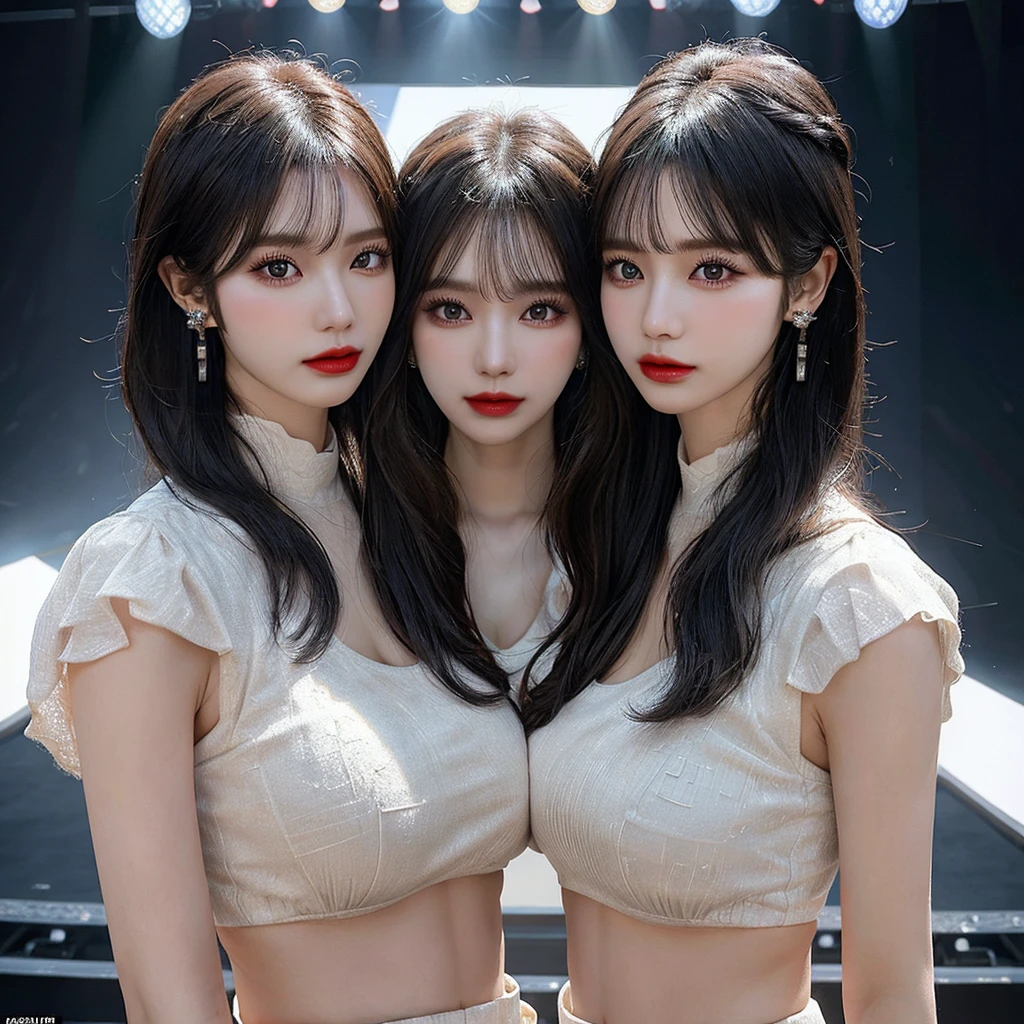 (Three identical twin triplets photographed from the chest up in the same space) ((Three clone triplets face each other、Gives the viewer a sensual look:1.4)) (They are are the same clone) ((They are try to show off their hair as much as possible.,)) ((Beautiful 18-year-old model with long black hair, girl with super length Hair, extremely length Hair, extra length Hair, very long, Flowing Hair, very length Hair, length Hair girl, very long, Flowing black hair, length Hair windy, Very long black hair, length, Flowing Hair,Incredibly long-lasting hair, length Hair!!!! Her highest quality hair is long and straight., very long, highest quality black hair, length hair in the center, Highest quality long straight hair, length, straight, beautiful, High quality hair, length and free black highest quality straight hair, length Hair, length and straight, highest quality black hair, Perfect silky straight hair of the highest quality, straight, highest quality black hair, length black straight hair, length, Thin black hair Her hair is long and straight, very long black hair, length hair in the center, length straight hair, length, straight, beautiful hair of the highest quality, length Hair, length, straight black hair, length and free straight black hair, straight black hair)) (Her bangs are perfect.:1.3) (Pure white wall background:1.8) (Japan's most sexy and beautiful 18-year-old beauty model) ((highest quality)), ((masterpiece)), (Familiar) (Get used to it) Perfect Face (Her skin is a typical Japanese skin color.......、And very detailed) (Big Breasts:1.3) (She has a beautiful face and a typical Japanese figure...., Narrow eyes) (She has perfect beautiful makeup and face Lipstick is light red A solid eyeliner) ((Rich 1.4)) (Extremely detailed 8K) (Ultra-fine skin texture 1.4) (Actual, Vibrant:1.4), double eyelid Sharp focus:1.2、Beautiful woman:1.4 Dynamic Lighting (Genuine RAW photos taken by professional photographers) Professional Hair Shine. (((Unusually long black hair that lasts forever 1.3))) (length, Shiny black hair, その女性はlengthBlack hairをしている, lengthBlack hair, Waist-length hair, very lengthBlack hair, thick shining black hair, black silky hair, length and shiny hair, lengthBlack hair, length, Flat Hair Ridiculously long hair, Black shiny hair, Very shiny, Abnormally long hair, 厚く輝く異常にlengthBlack hair,Jet black silky hair Her hair is とてもlength and straight length, Voluminous black hair that reaches down to her ankles unusually long black hair, unusually long black hair, Very long black hair) (Her face is slim and dignified.., length, Narrow eyes..々Nice face) (They are are are'They are are'They are'They're both wearing the same white lingerie:1.5) (((Make your hair look as wide as possible)))