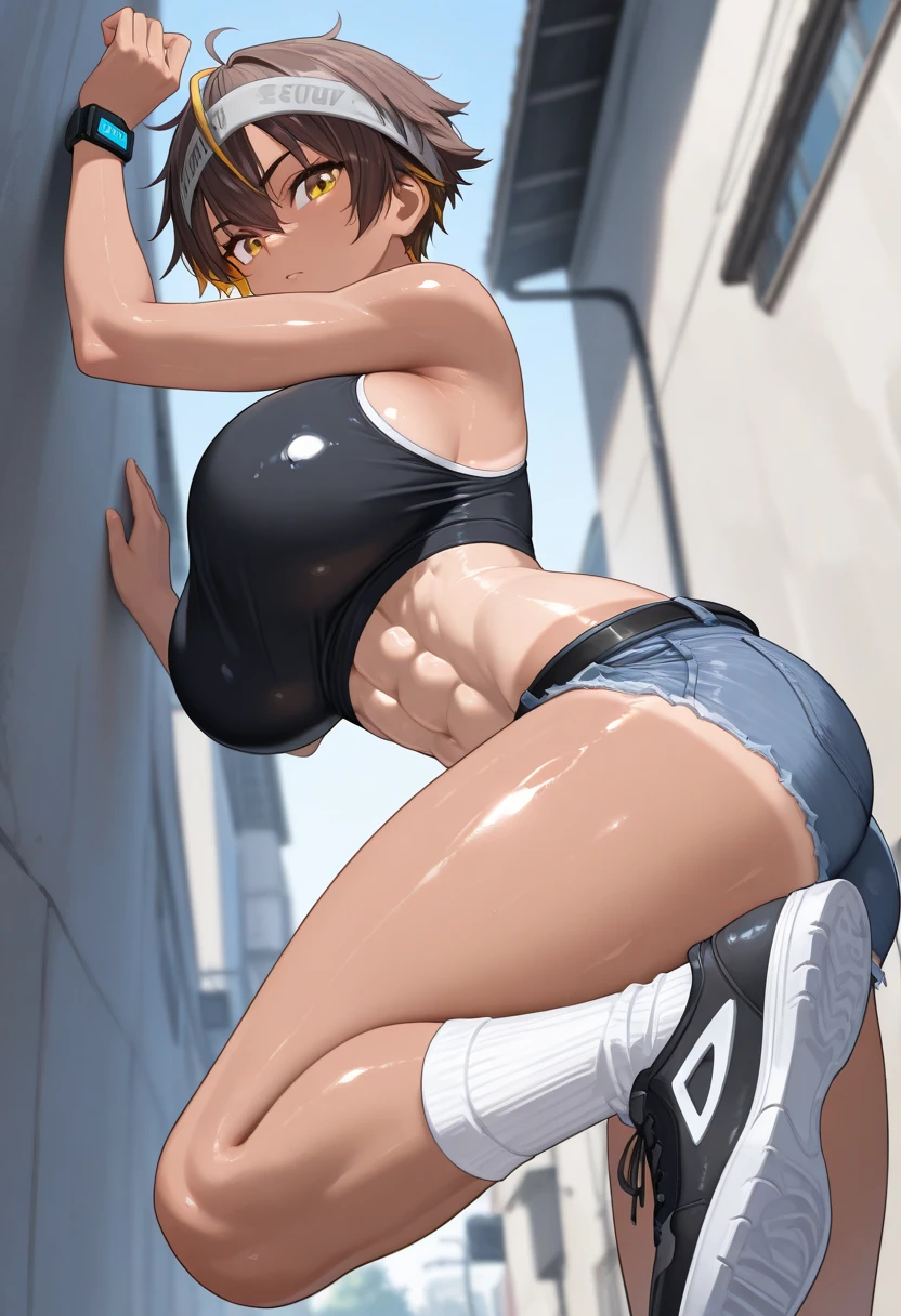 Arrogant look, masterpiece, nobarajk, with big breasts and ass and on a beach with sunny weather, (wet skin and hair:1.5), (light skin), (sweating) ,(beautiful scenery),(perfect face), masterpiece, blush, 1girl, solo, smooth anime cg art, Tits, exhibitionist, Exposed nipples, Whole body, Big legs, thick thighs, completely naked, Nsfw, support ass, Disgusted face, expression of disgust, Pussy, ass