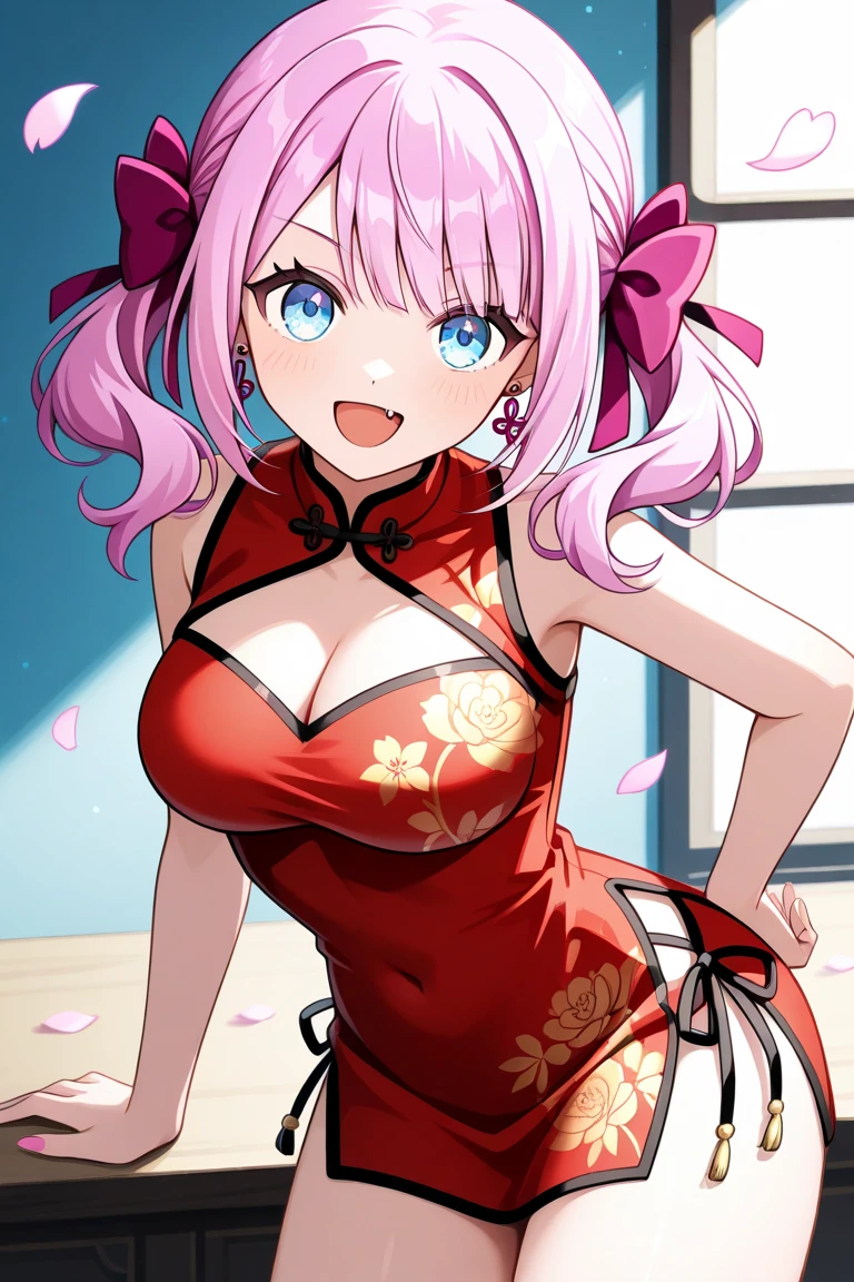 full body, 1girl, 9 , heigh 1.3m, loli, blue eyes, light pink hair, beautiful face, beautiful cat ears, Smiling, balanced face, red cheeks, photography, kimono, event place background, bun at the back of head, beautiful hair pins, Japanese festival fox mask next the ear, balanced body, detailed eyes