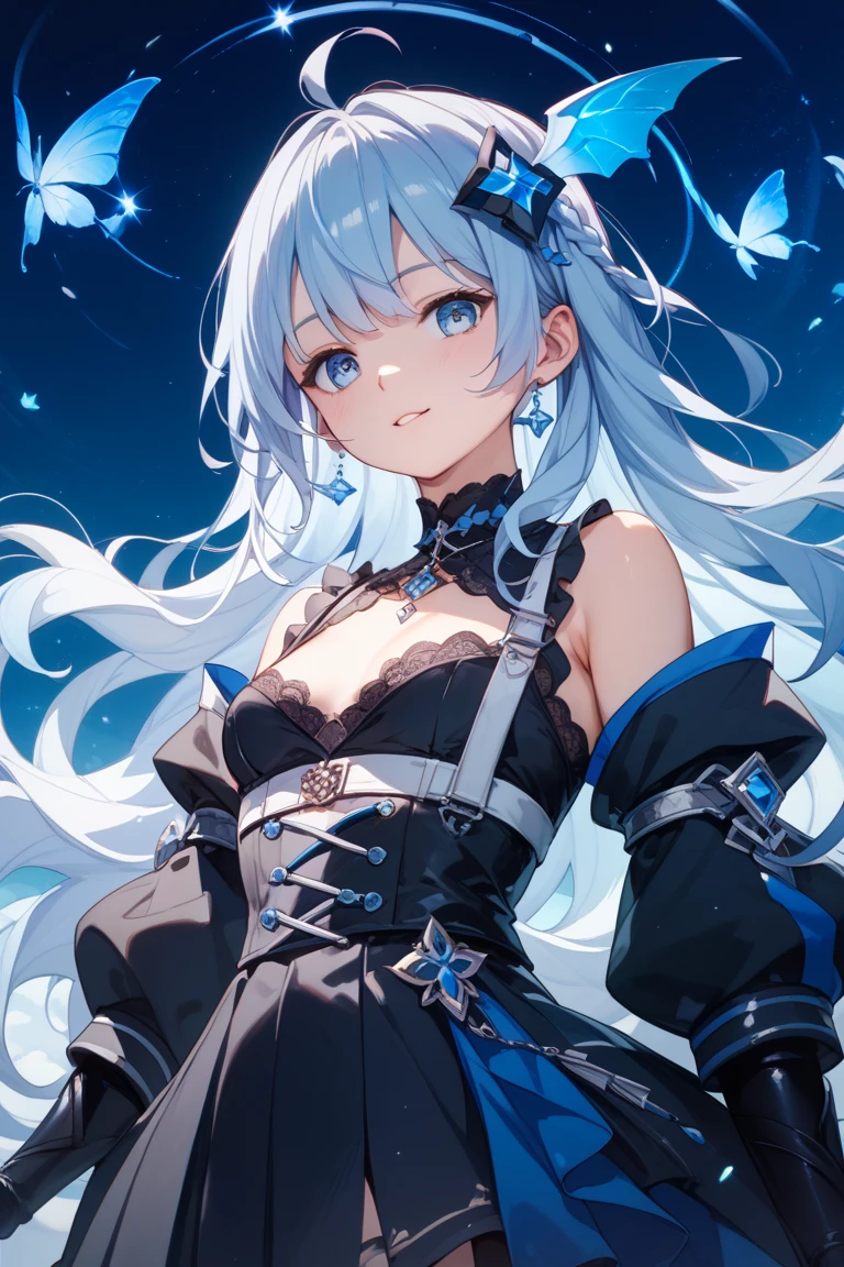 Big Perspective,Wide Angle,Impactful graphics,floating,sideways,Character Close-up,4K,masterpiece,best quality,ruins,(Transparent skirt,black background),Clear,master,Various actions,Full body portrait,portrait,1 female, (Mature),Long face,Pointed face,White long hair,Fairy,gemstone crow,Wings Dress, Mecha,Fairy air,ribbon, diamond, Bare shoulders, crow, Looking at the audience, in the sky, fLight, Vibrant colors, Light, masterpiece, best quality, flight,Mature,asymmetrical clothes,HighLights,Long skirt,Own,Personal Photography