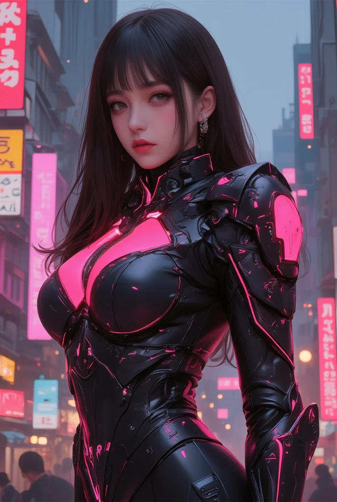 (UHD, retina, masterpiece, accurate, anatomically correct, textured skin, super detail, high details, high quality, best quality, high res, 1080P, HD, 4K, 8k, 16k), (beautiful detailed eyes, beautiful detailed lips, extremely detailed eyes and face), soft lighting, physically-based rendering, vivid colors, (large breasts:1.5), (portrait, shiny hair, shiny skin), eye reflection, (bokeh, science_fiction, sky, cloud, city, building), (bangs:1.5), semi-profile view, (glowing_battle_suit, chibi:1.5),