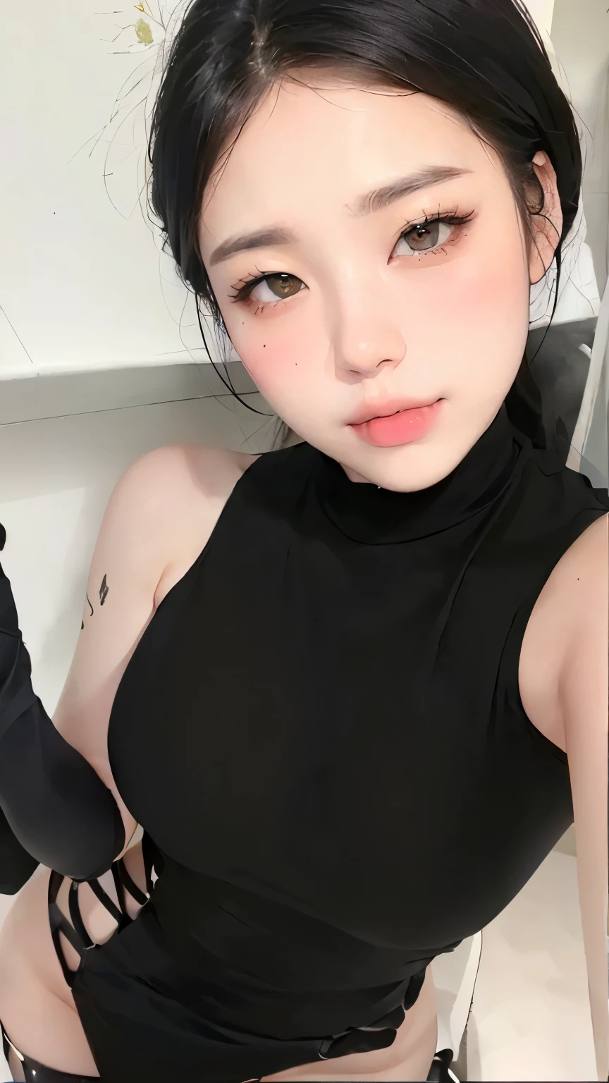 chica anime con cabello negro, collar de cruz y aretes, 1 7 - - old me chica gótica, estilo animado 4 k, estilo animadod, retrato detallado de chica anime, obra de arte al estilo de guweiz, chica gótica, estilo animado. 8K, estilo animado, neogótico, chica cyberpunk de pelo negro azabache, chica anime ciberpunk, vibraciones de anime, jisoo from blackpink, popular south korean makeup, quality detailed ,(beautiful makeup :1.2), big, big ass, (best quality, 8K, masterpiece: 1.3), Clear focus: 1.2, Perfect body beauty: 1.4, Very detailed face and skin texture. , detailed eyes, double eyelids, (long hair), having very marked curves, with greater volume in ((breasts)), which makes the waist look much smaller ((wasp waist)).