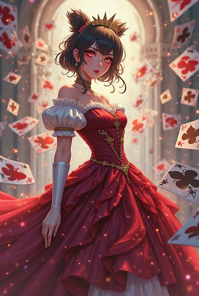 detailed textures, high quality, high resolution, high accuracy, realism, color correction, correct lighting settings, harmonious composition. A costume design drawing of an elaborate flamenco dancer, with ornate patterns and ruffles in shades of burgundy reds and whites. The background is a white canvas, and the illustration includes elements such as cards, playing pieces, and dice. in the style of elegant --ar 3:4 --niji 6
Ожидание начала 

