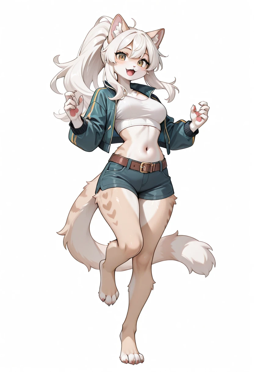 (masterpiece, best quality:1.3), ToastBreeding, 1girl, solo, looking at viewer, wide hips, mature female, simple background, seductive smile, (closed mouth:1.2), large breasts, cowboy shot, thick thighs, <lora:ToastBreeding Style Lora:.85>, ghislainedef, dark skin, scar, muscular, abs, grey hair, eyepatch, jacket, fur trim, off shoulder, bandeau, green pants, open pants, red choker, belt, tail, <lora:mushokutensei_dedoldia:.8>