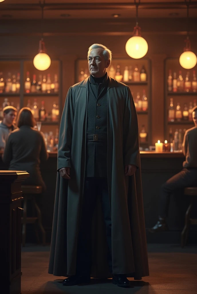 RAW photo, candid, ChristopherLee_Dracula, working, black cape with red lining, red polo shirt, khakis:1.1, dramatic lighting, indoors, Target retail store, night, vampire, red eyes, fangs, scary, intimidating <lora:ChristopherLee_Dracula_v1:0.9> <lora:XenoDetailer_v2:0.5>