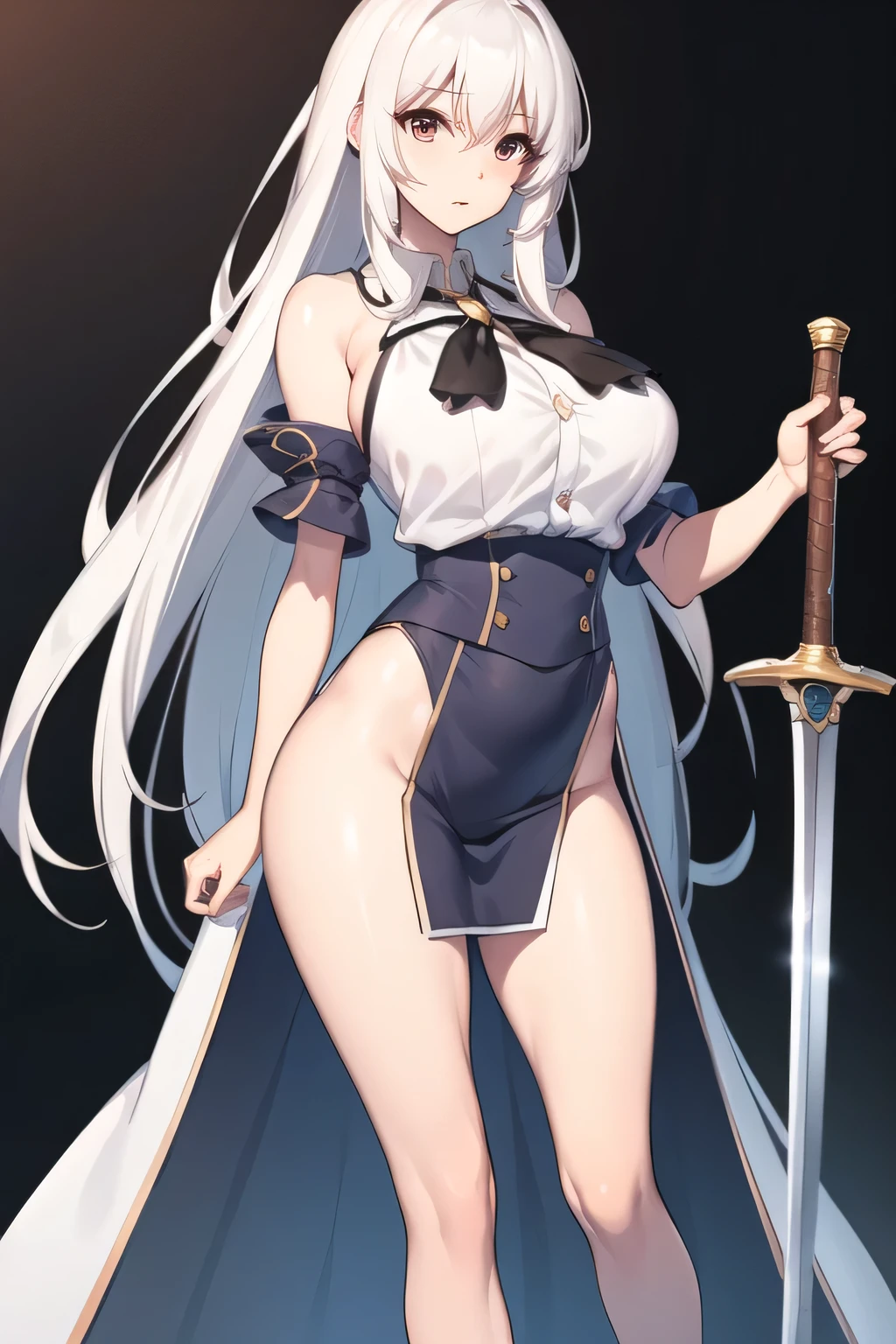 Can you draw a figure holding a sword?,,big ,big でもウエストが細い,Silver Hair Long Hair,face is absolutely necessary,please express the hands and legs accurately,Alone, , Big breasts, thin waist , , ,Full color CG,