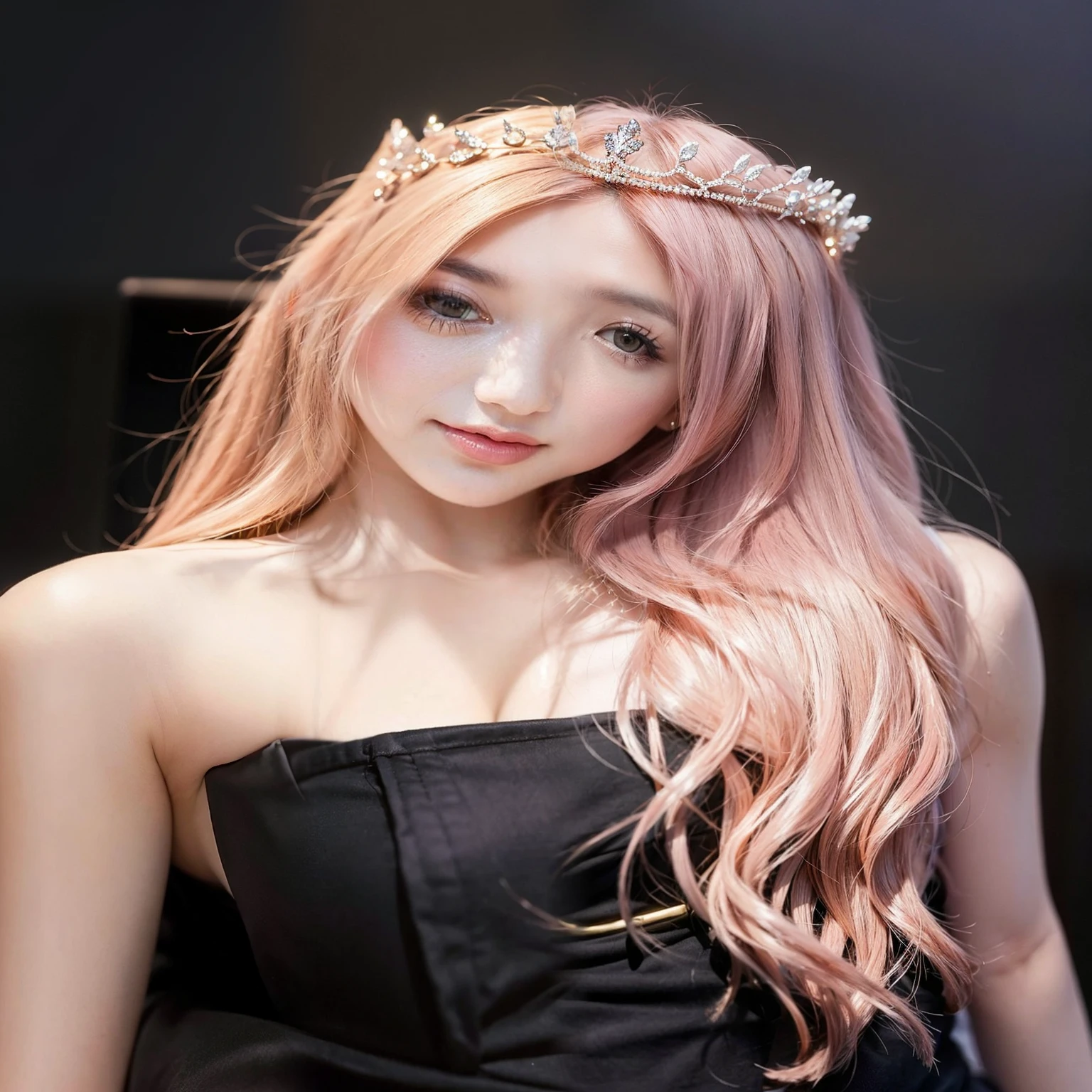 (Tabletop、highest quality、8k、Award-winning works、Ultra-high resolution)、One beautiful princess、(The most gorgeous light pink princess dress:1.2)、(A top-of-the-line princess dress with extremely intricate and intricate details:1.2)、(The most extravagant dress, adorned with a plethora of jewels:1.2)、(The most extravagant and luxurious giant tiara:1.2)、(The most luxurious and luxurious huge necklace:1.2)、(The most extravagant and luxurious giant jewellery:1.2)、(golden and pink hair:1.2)、Bright color contacts、Perfect Makeup、Bright and shiny lipstick、(Very heavy makeup:1.1)、(Pink Eyeshadow:1.1)、Heavy makeup around the eyes、(Upper body photo:1.2)、Very long wavy hair、The best smile you ever had when you saw me、Voluptuous body、(Accentuate your body lines:1.1)、(The most gorgeous princess room background with strong blur:1.1)、(Strongly blurred background:1.1)、Accurate anatomy、Ultra HD Hair、(Ultra-high resolutionの完璧な美しい歯:1.1)、Ultra-high definition beauty face、Ultra HD Hair、Ultra HD Shining Eyes、輝くUltra-high resolutionの美肌、Ultra-high resolutionの艶やかな唇