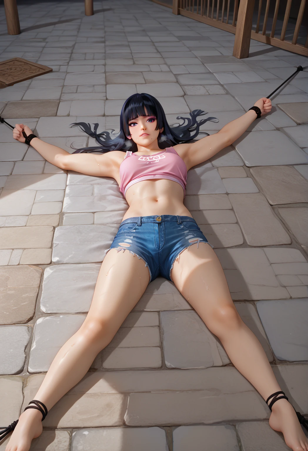 Female Athletes, ((masterpiece, Highest quality, Best image quality, High resolution, Realistic, RAW Photos, 8K)), ((非常に詳細な CG 統合 8K 壁紙)), (Huge and stunning goddess shot, Very hot and sexy, Incredible beauty, Perfect proportions, Beautiful body, Slim body beauty:1.4), Female Athletes on the track, スポーツブラを着用したFemale Athletes, (((High cut trunks))), shoes, Sweaty, White running sweatshirt, Outdoor, On a very hot day, Keep your hands on your hips、stand with feet apart, Look up at the sky, From behind, Amidst enthusiasm and cheers, With the right hands and fingers, Detailed skin and sweat、With bangs、(((Dynamic Fighting Pose)))、(Spread your legs:1.3)、Race number、School name on bib、Company name on bib,(((Looking straight at the camera)))、Blushing、(((Slender body)))