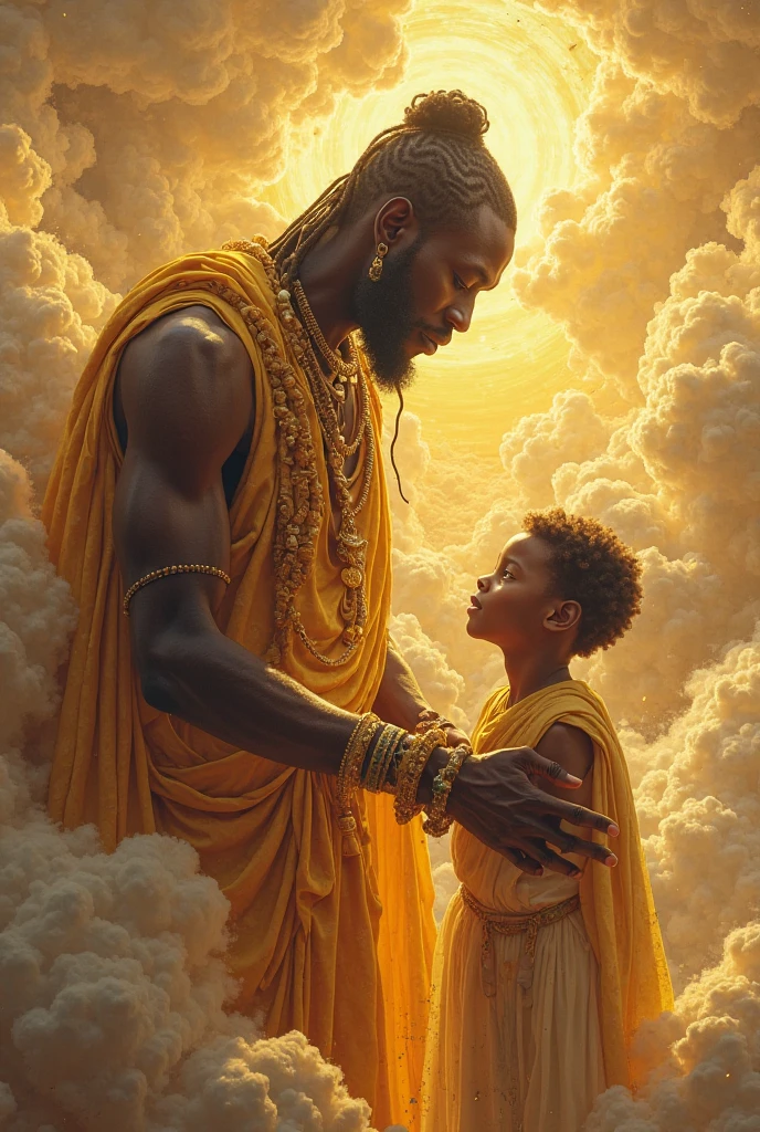 An classically inspired oil painting of an African American male with the world on his shoulders reminiscent of Atlas from Greek mythology, behind him are his wife and children, conveying a sense of struggle, straining muscles, styles reminiscent of John W Waterhouse, VanDyke, Michaelangelo, Raphael, Leonardo DaVinci, flowing composition