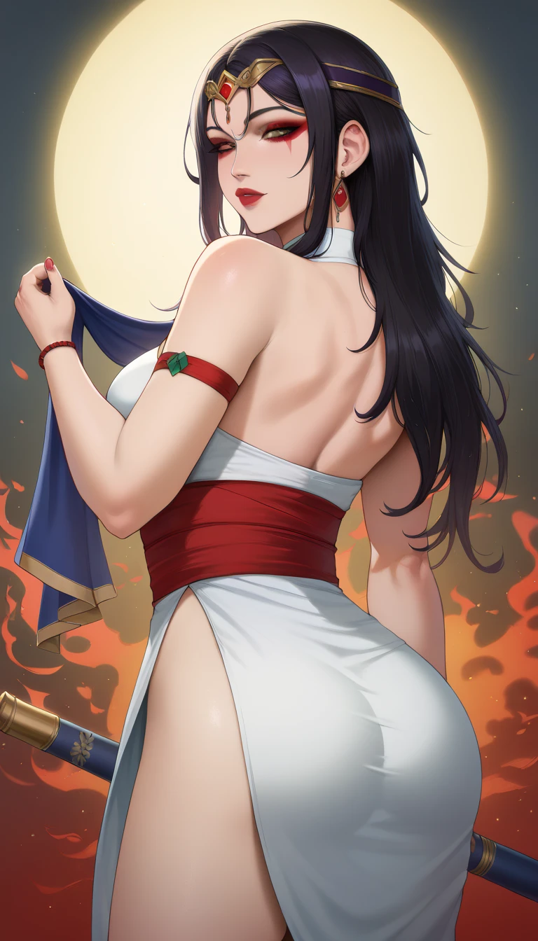 ((((Very nice smile))))、((Direct your gaze this way))、1 girl,NsfW,(one peace wanokuni edition)、((ponytail、Red ribbon on the tie)) 、((they say olobi))、((A very sexy mini kimono dress with a large slit、(((Kimono obi)))、(((The white kimono is decorated with purple iris flowers)))、((Wearing a black haori with a red lining)),Exposed underboob)):1.2, White costume,((Short costume)),nico robin,(ONEPIECE),((Huge breasts 1.8)), clavicle, Glowing purple eyes,absurdists, brainwashing,Hollow Eyes, ((Expressionless, Emotional removal)),avert your eyes , Full body portrait, Outdoor,Dim Alley,night, (highest quality、4K、8K、High resolution、Must have:1.2)、Very detailed、(reality、It is realistic.、Realistic:1.37)、ticker、hyper HD、Studio Lighting、Ultra High Definition Paint、Sharp focus、Physically Based Rendering、Extreme Detail、Professional specifications、Vibrancy and color、Blurred、Sports portrait、landscape、Horror Style、Anime Big Tits、sf、photograph、Concept Artist、Five Fingers, Perfect body, {{{masterpiece}}}, {{{highest quality}}}, {{Very detailed}}, {shape}, {{Very delicate and beautiful}},Improved cost performance、all roles、Canon 5D MK4でphotograph、photograph, ((((The back is surrounded by many flowers on the vast grassland、She is centered in the frontal shot、ダイナミックポーズ))))
