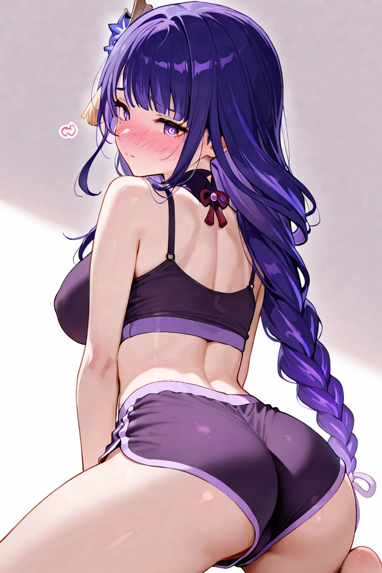 ((Masterpiece, skulls background, garden:1,2, masterpiece)) full body standing, bend over, Red tiger print stockings, simple bra, navel (Karane) (blue eyes:1.5) Purple hair, hair between eyes, long hair twintails, legs spread open, deep green panty ((wet)), cute smile, rolling eyes