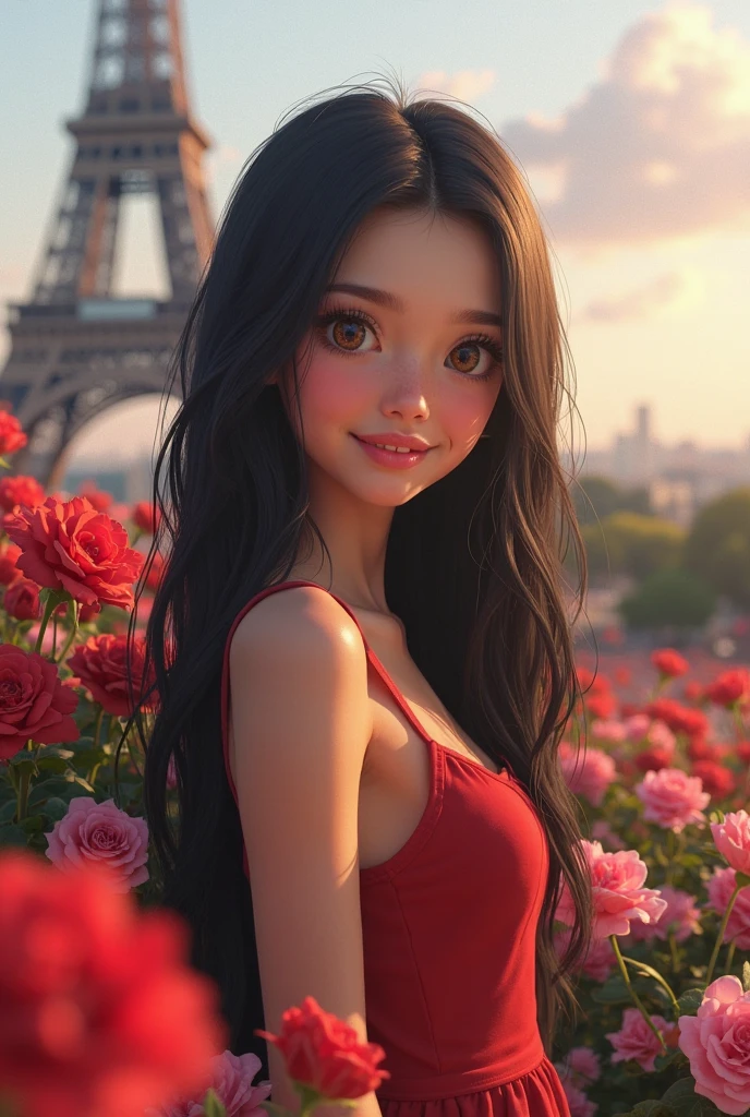  she is so beautiful gril he hand a black rose she is so cut she sitting a Paris 
3d cartoon 
