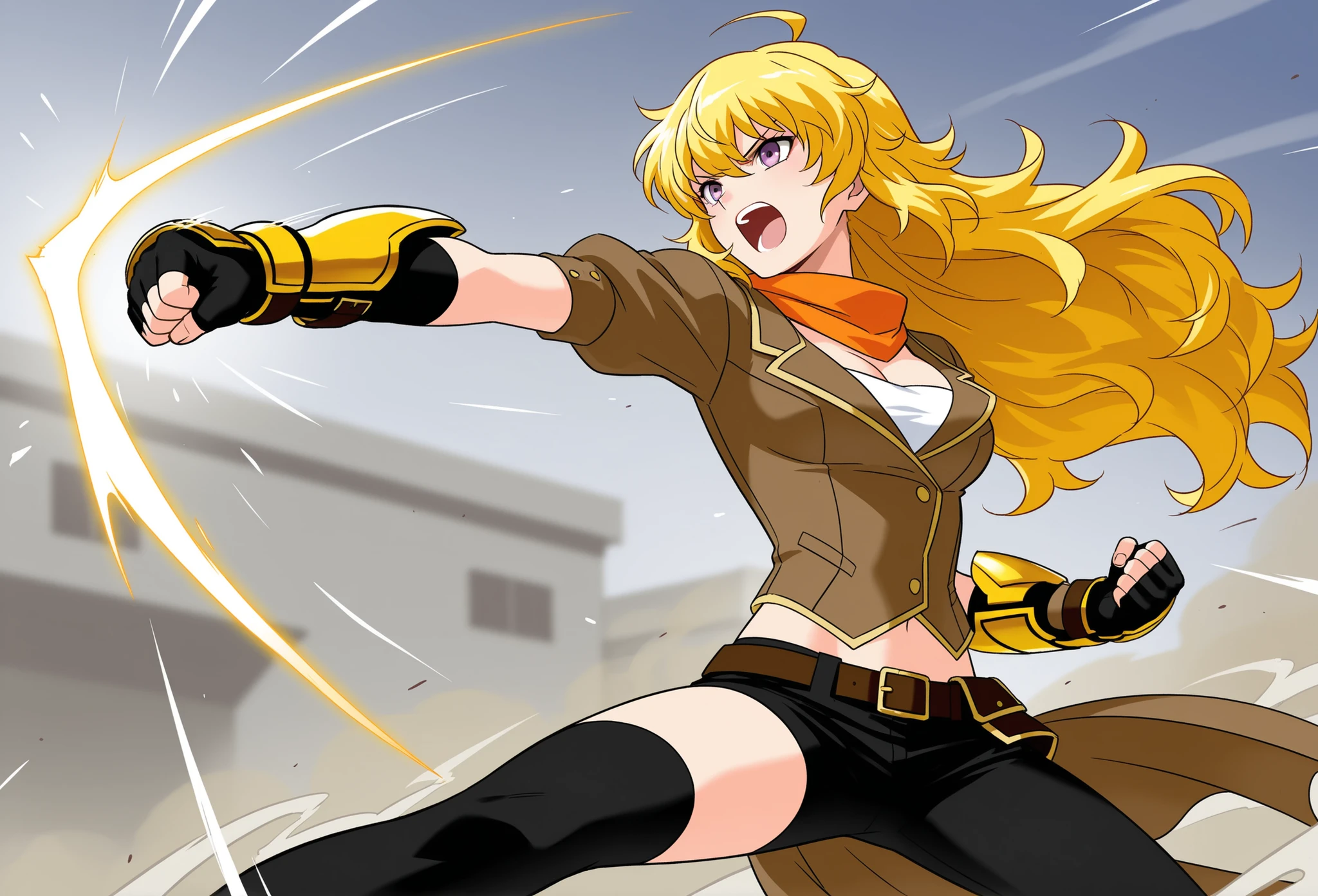 girl, dark skin, blond hair, green eyes, using whip, violent, cool