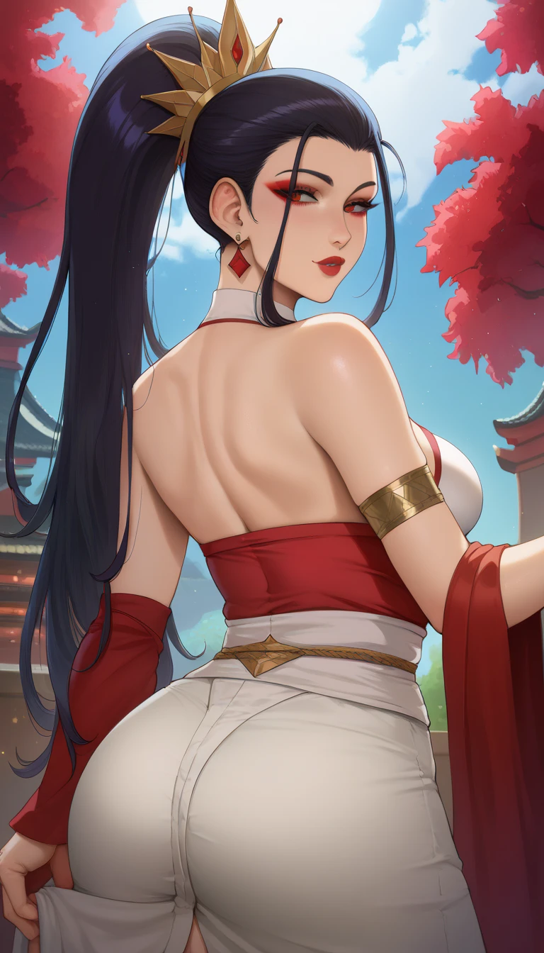 Beautiful, Masterpiece, Best Quality, extremely detailed face, perfect lighting, Cowboy shot, 1girl, Azula, the perfect body, kimono, seductive, pomade, blushful, moan, makeup, looking a viewer, wide thighs, Erotica,
