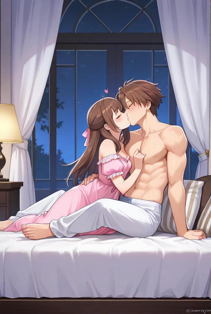 ((highest quality)), ((masterpiece)), (detailed), Perfect Face、((Yuuki Asuna))、Brown Hair、((Men and women get naked))、((They have sex in the face-to-face cowgirl position while holding each other tightly.))、On the bed in the bedroom、((A man and a woman have marital relations on a bed))、A man and a woman are a couple、Gorgeous Phoenix Crown、Woman has a happy face、Gorgeous hair ornament、Earrings、necklace、Bracelet、Luxury accessories、(The woman is the empress)、(The man is the prince)、((Woman hugs man))、(The man puts his hands around the woman's waist and hugs her)、((A man, a man and a woman make love deeply in bed))、((The woman spreads her legs and wraps them around the man's waist while hugging him and having sex.))、((A man hugs a woman and has sex))、((A man's penis enters a woman's pussy and semen is released))、((The man has a big erect penis))、((The woman's pussy is exposed and there is semen inside.))、((The man has a big dick))、((The woman is an exposed pussy))、(((((A man and a woman have sex, the man's penis enters the woman's vagina, and she climaxes.)))))