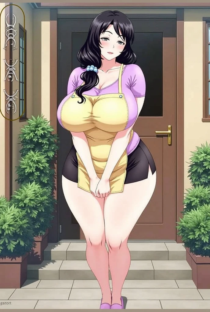 Anime, 2d anime, cartoon anime, detailed illustration, dynamic angle, ultra-detailed, illustration, 1girl, late 20’s year old, Big woman, Asian American, very tall, broad shoulders, silky long black hair, muscular, tone body, a little bulky, muscular arms, wide shoulders, tall woman, happy, energetic, extroverted, broad shoulders, large muscles, night time, Evning, standing by a window , in a yellow sundress, in a nice house, living room, dark wood panel walls, dark hard wood floors, eating a tiny piece of cake, dark outside, night time, luxurious mansion, start night outside the windows, erect nipples,