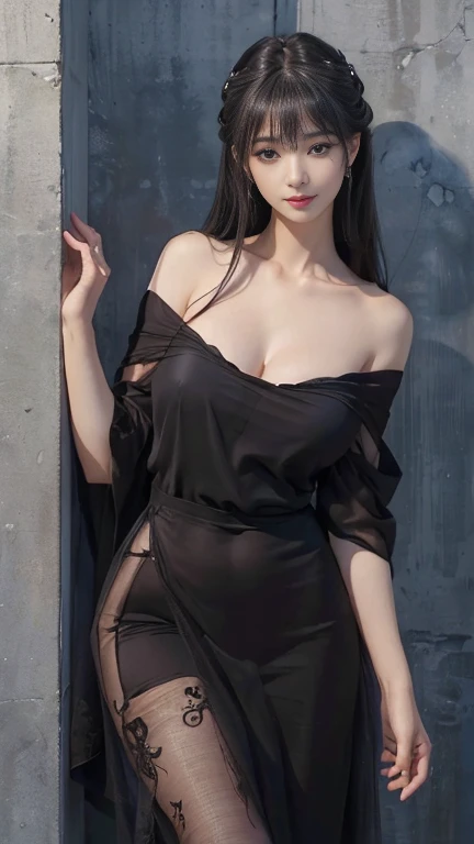 (8K、Raw photo、highest quality、masterpiece:1.2)、(realistic、Photoreal)、1 girl、((off shoulder、Black Mini Dress、See-through、silk、big breasts、Raise your hands and let the sunshine shine、in the forest、Sundarium Hair))、smile、lots of eyelashes、Glitter on your eyelids、skeletally correct、sit with legs apart、big
