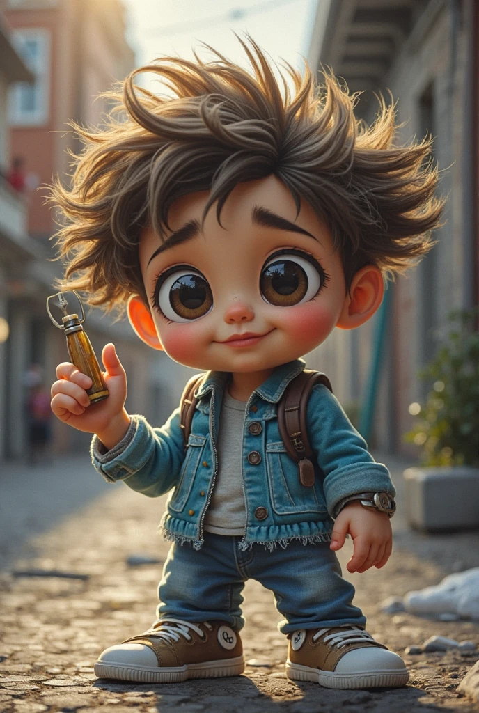 Create a chubby boy 93 kilos of 1.67 round face short and slightly wavy hair, with a bit of acne, brown hair and brown eyes, His style is rocker and hippie, , white-skinned, Chilean, who