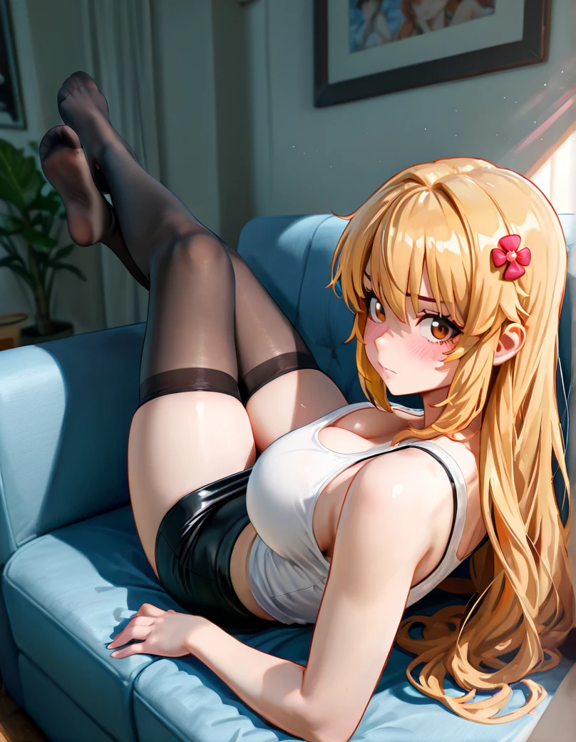 There's a blonde woman with very straight hair in a bikini and beanie, she's facing the camera, sitting in a vintage chair, with her legs crossed, panties squeezing the (adult Camgirl), 480p, sexy and seductive look at the camera, webcam images, her belly button is exposed, flat belly, attractive, Alexa Grace, Alexa Pearl, full POV,  POV, 1 8 years, GIF, Sie chest, with her mouth open, filmed on webcam, showing her face, hands on large breasts, hands placed on breasts (oppai) 4k