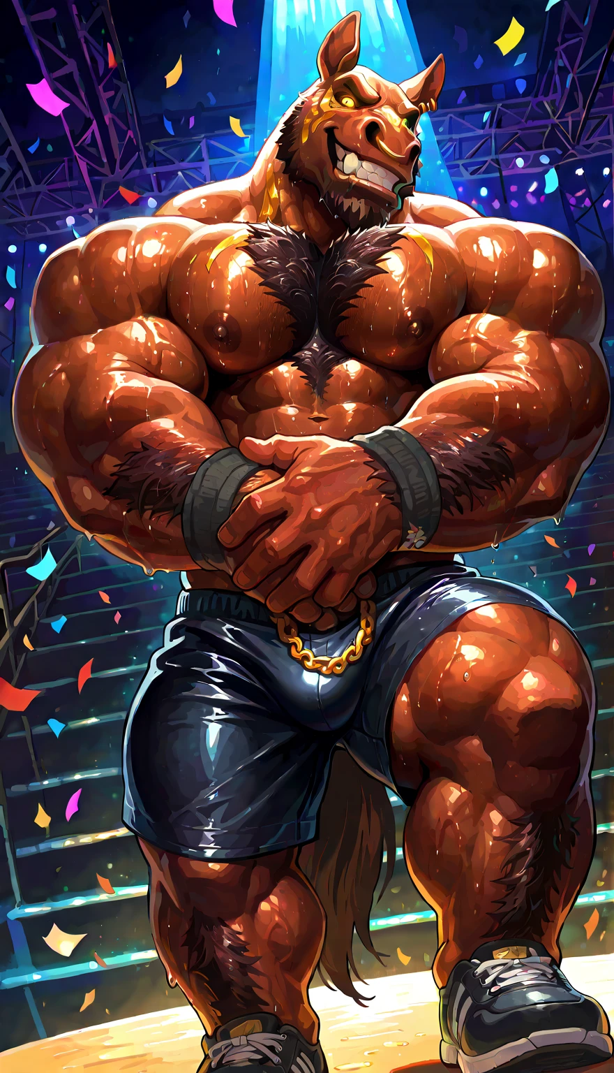 (((Obra maestra))), (((La mejor calidad))), ((Ultra detallado)), (Highly detailed CG illustration) (por null-ghost, por darkgem, por kumak), (Wargreymon), piel amarilla, cabello rojo, seguro, Marcas, black sclera, ojos amarillos, masculino, solamente, Llevar chaqueta, pants, solamente, muscular, collar, capricho, Camisa negra, Noche, Ciudad, Tokio, calle, Akihabara, Neon lights, protuberancia del penesolo, masculino, (musculoso), shaman, (male anthro dragon): 1.3, cuerpo negro, vientre blanco, (arrodillado): 1.3, (kemono: 1.4)
(orando): 1.23, (ropa tribal, taparrabos largo, red pattern: 1.2),
ojos detallados, shark fang smile,