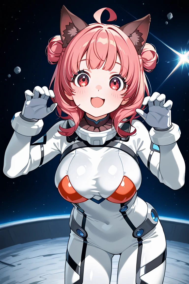 ((masterpiece, best quality;1.3)), ultra detailed, detailed background, 1girl, solo, smile,   bodysuit,ochaco uraraka, looking at viewer, large breast,pink suits,, ((completely nude)), ((breasts and areolas exposed)), ((vagina and clitoris and vulva exposed)),
school background, zero gravity,realistic, galaxy, space, flying