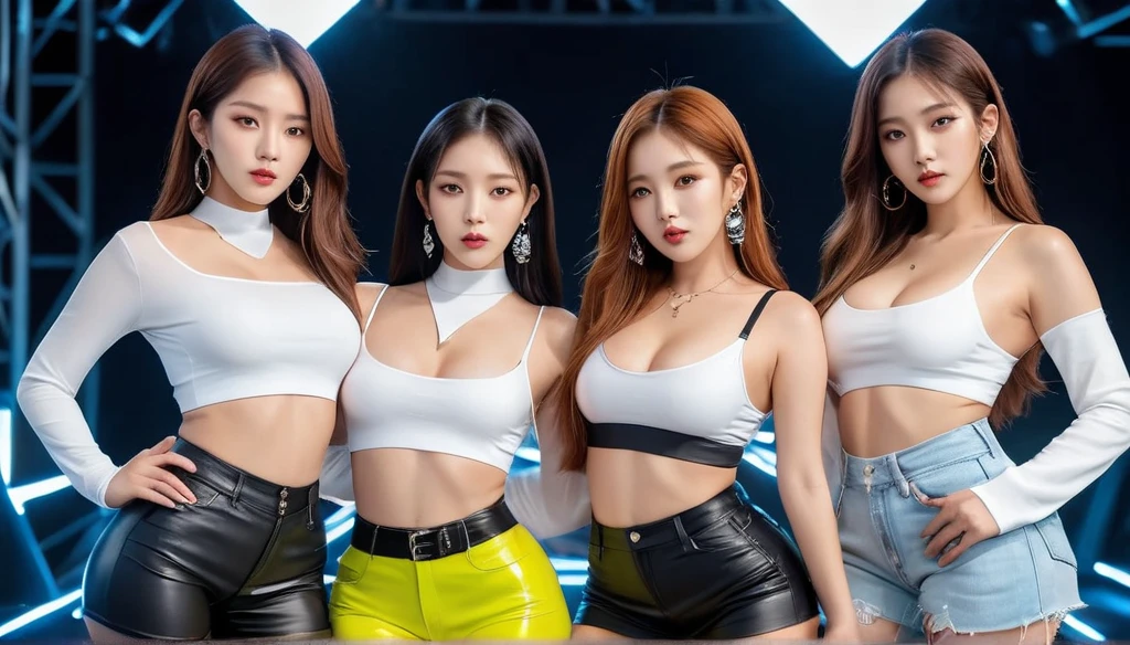 5 girls, a group of  idols, look at the viewer, photorealistic, shot by Fujifilm XT3, dynamic pose, hyper realistic, show off her wealth, Instagram selfie, branded bags, luxurious jewellery, fashionable idol clothes, ray tracing, 8k, UHD, ultra wide shot, extreme beautiful, styled hair, ultra detailed, best quality, masterpiece, lively, sharp focus, beautiful face