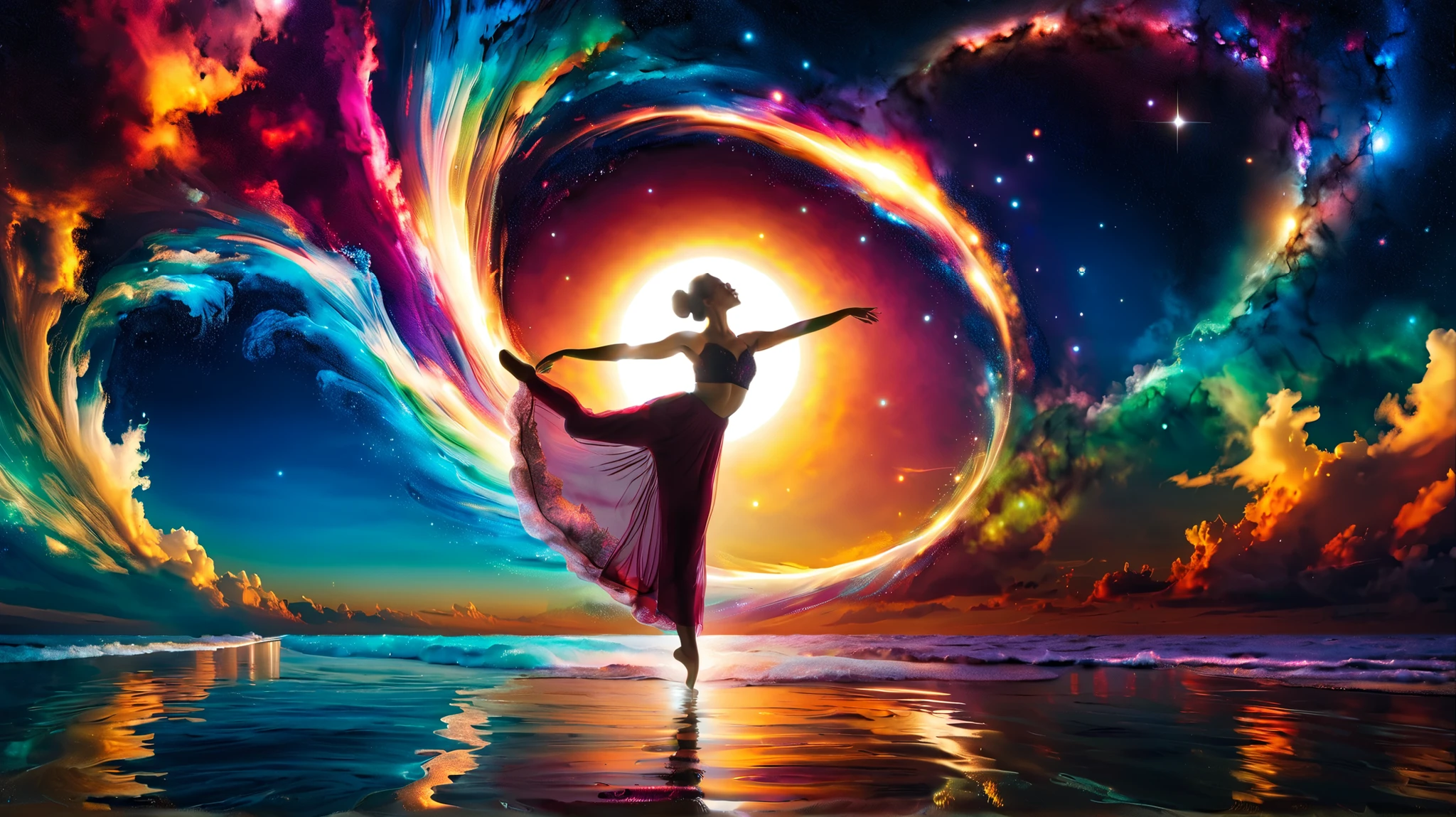 Betty Boop exploring a celestial realm with sparkling stars, glowing nebulae, and surreal landscapes., ultra realistic, 8k, vibrant colors