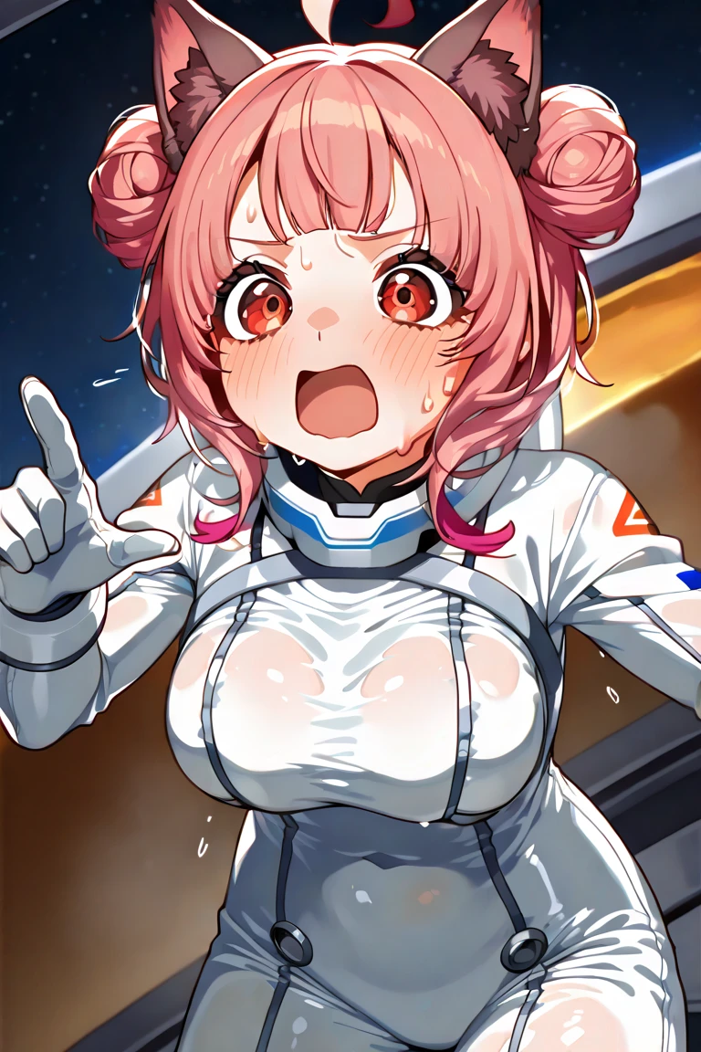 1girl, blonde hair, brown eyes, short hair, blunt bangs, ,, empty eyes ,large breasts, nipple, ,, Heavy snowfall area frozen (Sweating profusely, Love juice, Wet Woman, female ejaculation) crying mountain Alone, crying, Naked, futuristic space station, sleek metal exterior, modular design, advanced propulsion systems, Peeing, lactation, projectile lactation