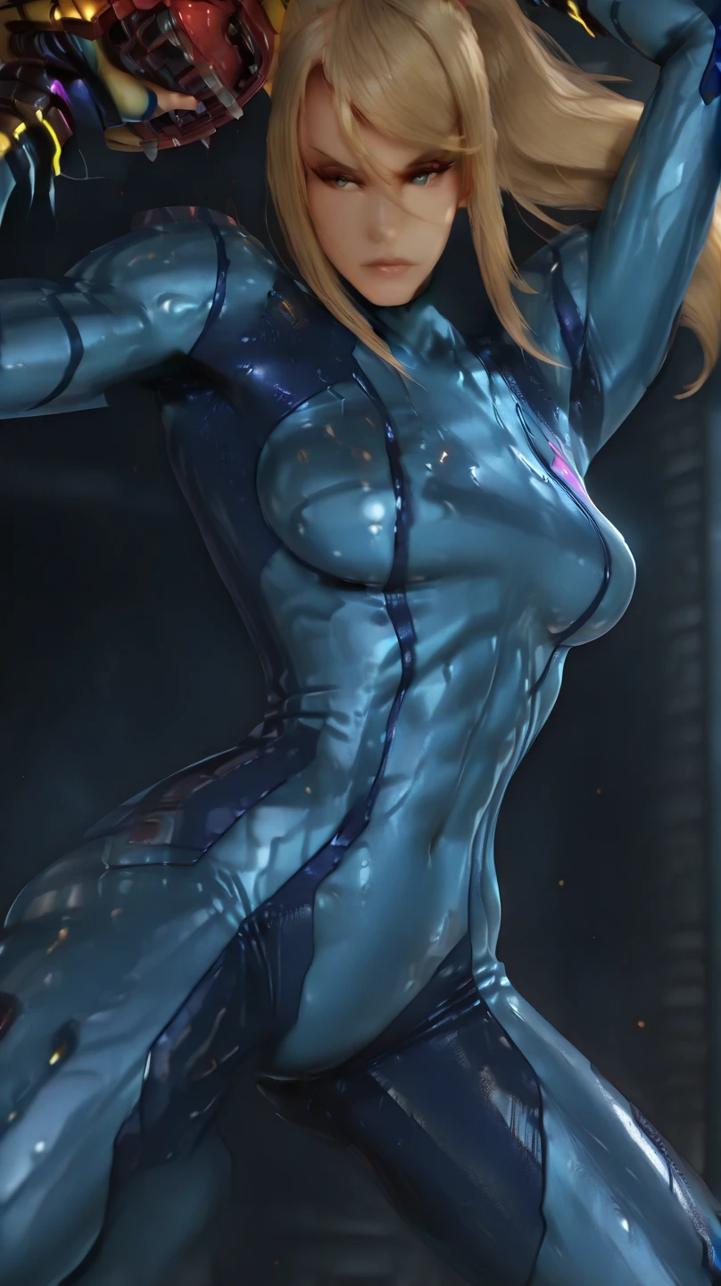 1 boy, solo, 1 boy, solo, solo, masterpiece, best quality, 18 years old, link, elf, tan skin, long blonde hair, blue eyes, eye shadow, lipstick, latex leotard,