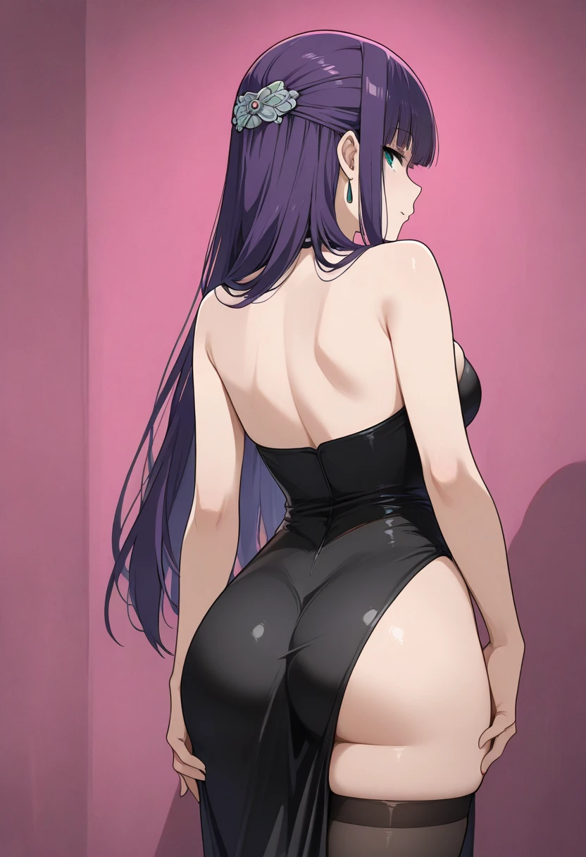 Obra maestra, mejor calidad, ultra detallado, 1 chica, animal_orejas, CULO, Backless_leotard, doblado_encima, negro_leotard, negro_muslos, senos, cerrado_boca, Dutch_angle, falso_animal_orejas, de_behind, gris_Background, cabello_Bien, halo, heart, leotard, luz_rubor, Largo_cabello, mirando_en_espectador, mirando_Back, bajo_alas, medio_senos, rosa_cabello, rosa_halo, playboy_Bienny, conejo_orejas, simple_Background, soltero_side_Bien, sonrisa, solo, Sin tirantes, Sin tirantes_leotard, muslos, muy_Largo_cabello, blanco_alas, alas, yelbajo_eyes, big ass, t back, thong