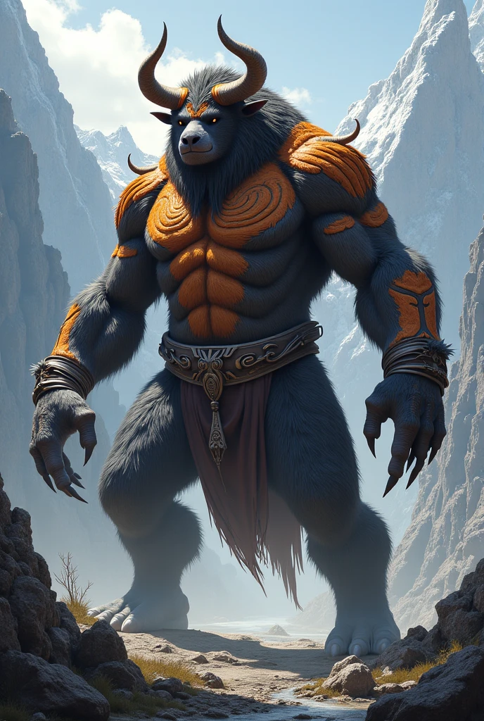 ultra-detailed, masterpiece, masterwork, high quality, best quality, hdr, nature, forest, nsfw, (solo), male, dragon, chibi, (red little body minotaur), (nude), (chubby body), (long golden hair), (yellow eyes), standing, front view, dynamic angle, (bulge white loincloth, Penis protruding from loincloth)