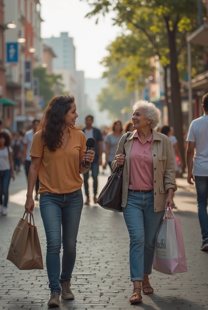 Three 50 year old friends, saindo da academia com roupas esportivas e carregando mochilas. They are smiling and talking excitedly.
