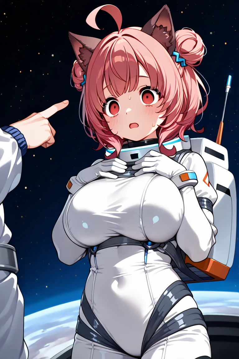 1girl, blonde hair, brown eyes, short hair, blunt bangs, ,, empty eyes ,large breasts, nipple, ,, Heavy snowfall area　frozen (Sweating profusely, Love juice, Wet Woman, female ejaculation) crying mountain Alone, crying, Naked, futuristic space station, sleek metal exterior, modular design, advanced propulsion systems, Peeing, lactation, projectile lactation
