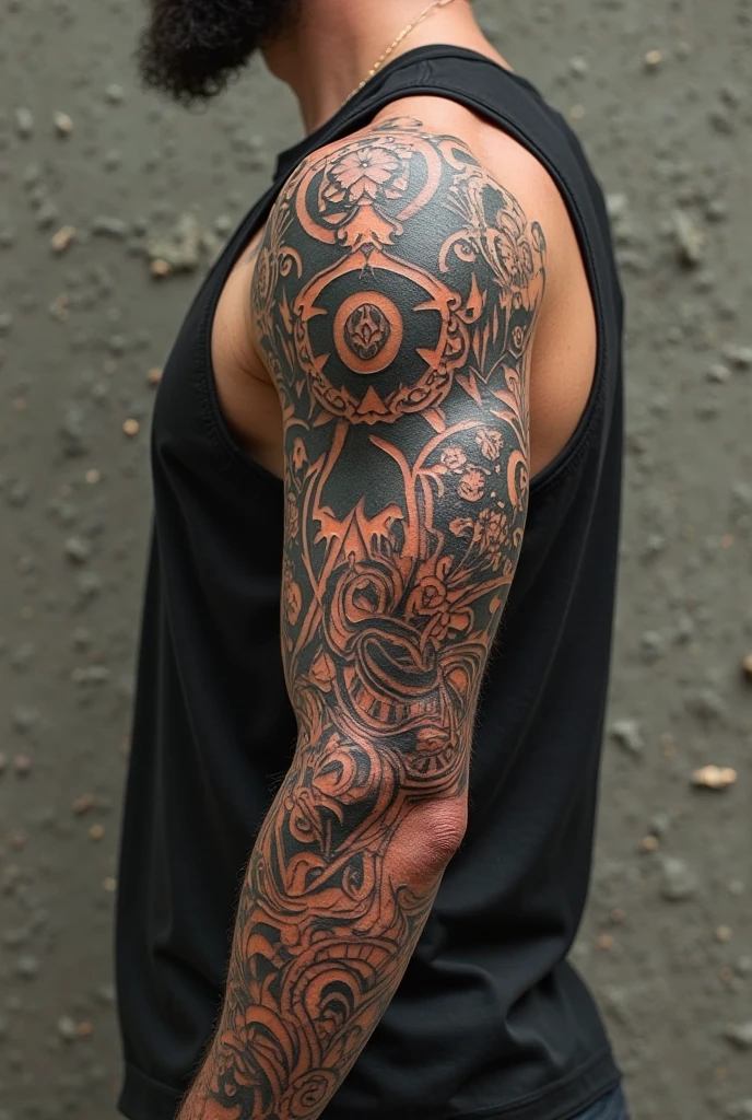 A tattoo that is a tribal that has a design that implicitly contains the meaning of resilience