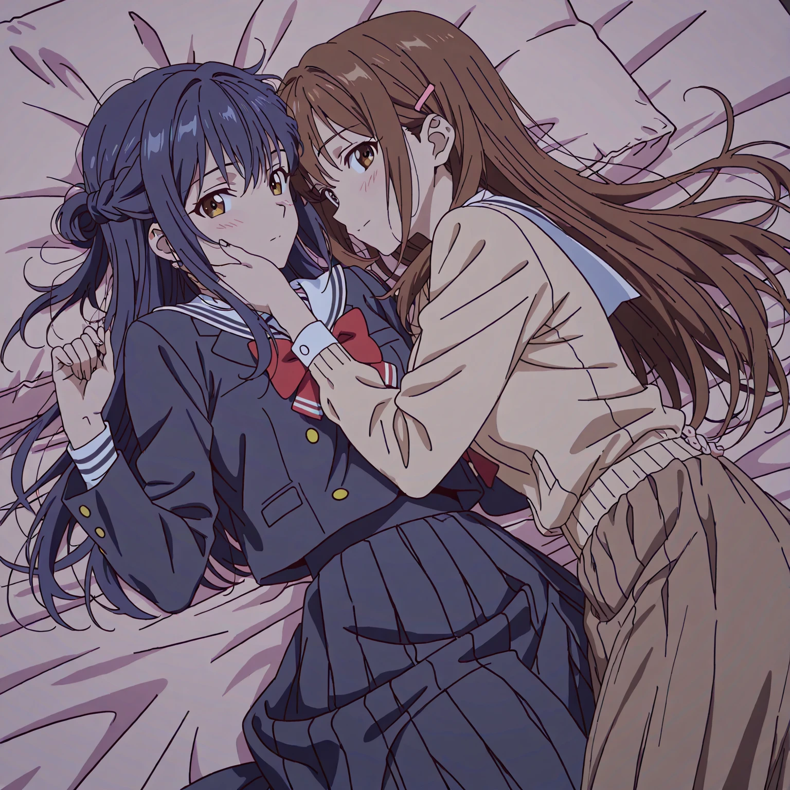 NSFW,(((1girl,1boy,sex,vaginal ))),(Night:1.7),a space battleship in space,
,bed,
military uniform, military,jacket,blue and white uniform,Skirt,
(White lace panties :1.3),
bangs,brown_hair, long_hair,red eyes,lipstick,makeup,
,27yo,female,Beautiful Finger,Beautiful long legs,Beautiful body,Beautiful Nose,Beautiful character design, perfect eyes, perfect face, Japanese,cosplay,
looking at viewer, (innocent_big_eyes:1.0),,disdain,
official art,extremely detailed CG unity 8k wallpaper, perfect lighting,Colorful, Bright_Front_face_Lighting,
(masterpiece:1.0),(best_quality:1.0), ultra high res,4K,ultra-detailed,
photography, 8K, HDR, highres, absurdres:1.2, Kodak portra 400, film grain, blurry background, bokeh:1.2, lens flare, (vibrant_color:1.2)
(beautiful_face:1.5),(narrow_waist),