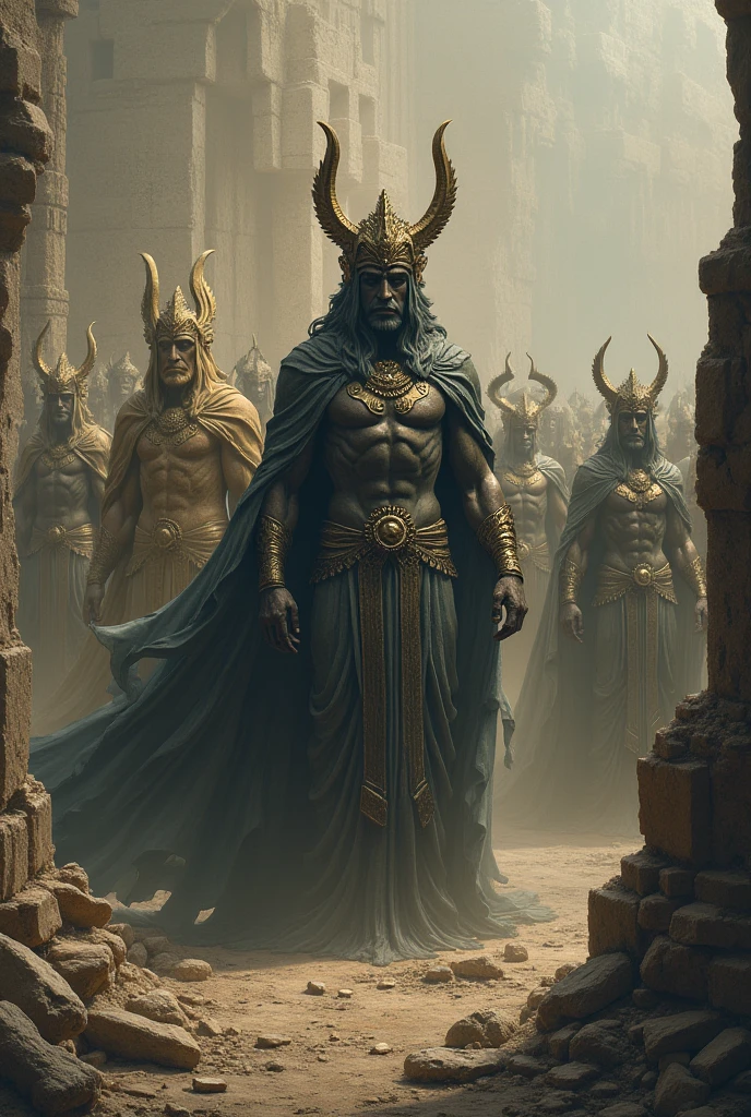 Create an image of greek god's in black and gold theme