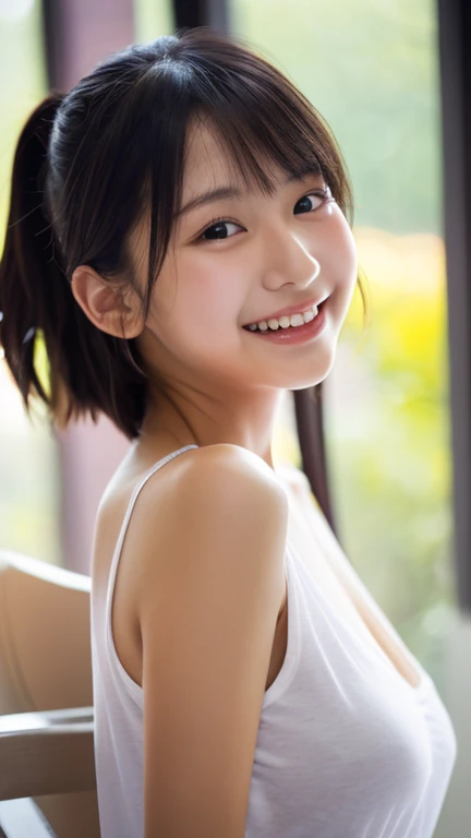 masterpiece,best quality,(Japanese ),((Beautiful girl)),indoor,(perfect body beauty:1.2),(shy smile),beautiful teeth,