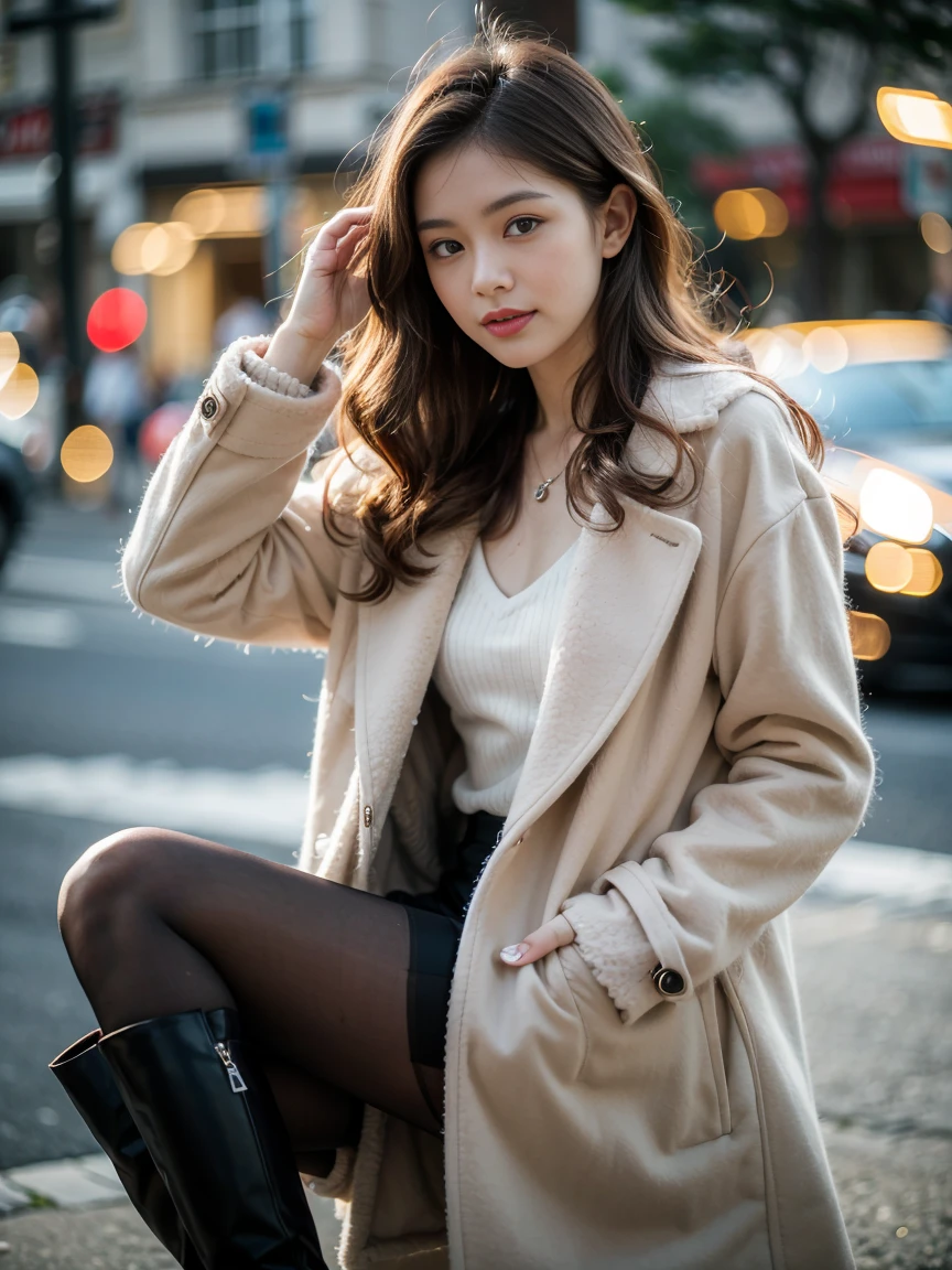 (((32K,very high res, high detailing, highly accurate,Masterpiece Girl 1：1.5))),Raw photo & realistic atmosphere,beautiful dark blue eyes,Detailed mouth,Glossy lips,Detailed eyebrows,Soft white skin that shines with every detail,,Eyes drawn in detail、Very beautiful eyes with azure eyes,Detailed lips、Very beautiful face,Very well-formed face、Lifelike face,shiny beautiful lips,Beautiful eyebrows,Infinite reality,Best design,（Insanely cute Japan 16-year-old high school girl,,Beautifully shaped breasts,Very cute beautiful girl,Little Girl,Healthy body,Outstanding style：1.5）,Best Natural Makeup,Japanese ido,Korean Idols,Young sensual idol,Moist eyes,Dark Beautiful Deep Eyes,Beautiful butt,beauty legs,,camel's foot,：1.3),超A high resolution、,Natural and realistic face,Back lighting,Pure eyes are too cute,(((photorealisim,Photograph the whole body))),,Reality Live Action,（Fashionable earrings,,a necklace,A bracelet,gyuru,Glossy nail art,Women's Teens Street Winter Casual Fashion,Down coat,Black pants,white shoe,Hats,Calm and fashionable girl,light brown hair,short-hair,Ear Hair,独奏,little smiling,full body Esbian,Show full-body fashion,sitting cross-legs,Show me your white shoes, Only beauty young cute 15 year old girl,A rather petite and very cute 15-year-old girl：1.7）,Night in Shibuya
