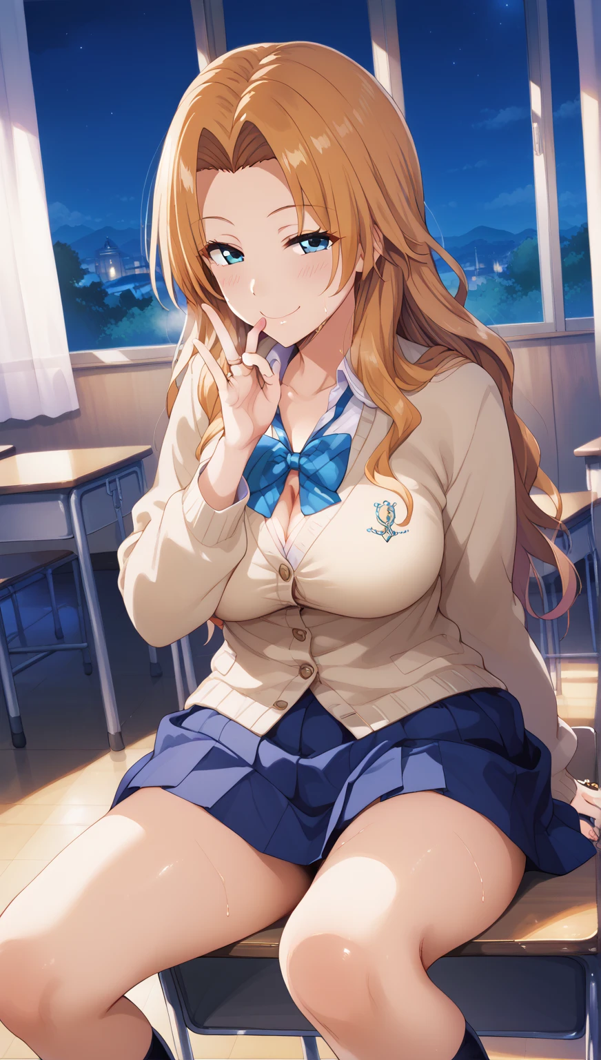 score_9, score_8_superior, score_7_superior,Source Anime, break, One girl,rain_sumika , classroom, front,smile, Black Bra,Lace fabric,Large Breasts,Black knee socks,,Handjob,He is stroking his penis with one hand.,She is stroking the man's nipples with one hand.,First Person View,Looking at this,Face up on the right side,depth,looking at the camera,Eyes meet,Eyes on the center,右手でHandjob,Nipple play with left hand,