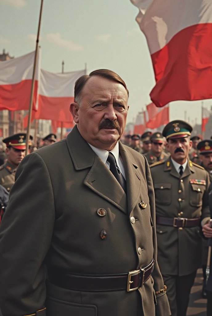 Adolf Hitler carrying the Nazi flag and the flag of Honduras