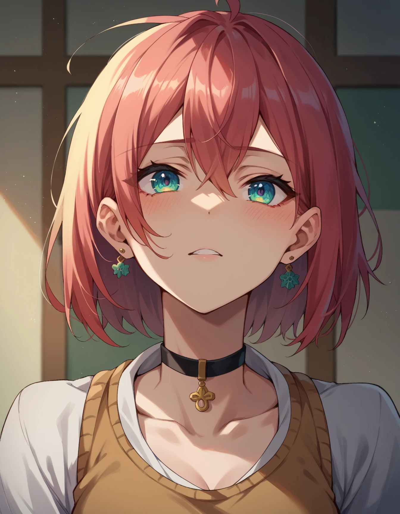 Kobayashi, blushing, frown, (Bust size very very small.)), (flat chest:1.2), Posing embarrassed, badhandv4, Sexy cat lingerie