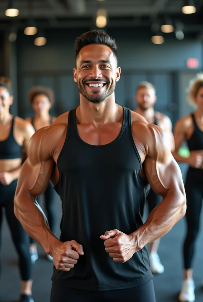 Men workout video in gym