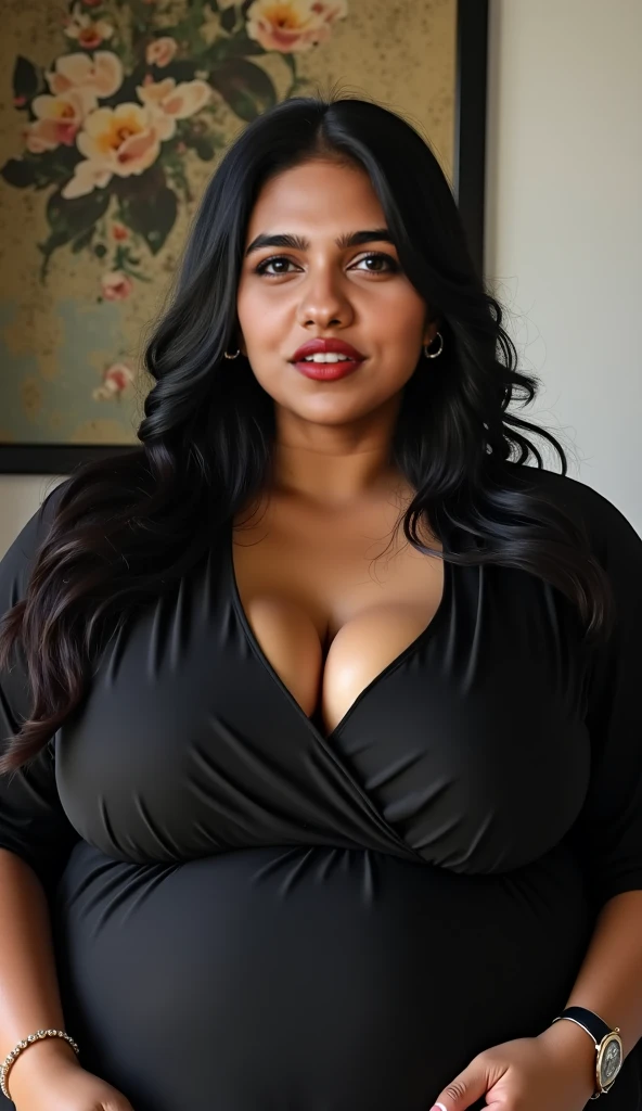 A gorgeous Indian mature women, 45 years old chubby mature aunty, curvy figure, ((Looking at Viewer)), (seducing smile), (((nude))), (((nude dark body))), (((wavy hair))), ((standing in garden)), outside, (chubby ((black skin)) mature), (Huge breasts, big waist, thick thighs), in the room, in the house, ((Indian black skin)), Front forward, 8K, masterpiece, Raw photo, Best Quality, Photorealistic, Highly detailed CG Unity 8k wallpaper, depth of fields, Professional Lighting, Ray tracing, (Extremely beautiful face, ((Beautiful dark lipstick)), Beautiful eyes), intricate detail face, ((Ultra detailed skin))