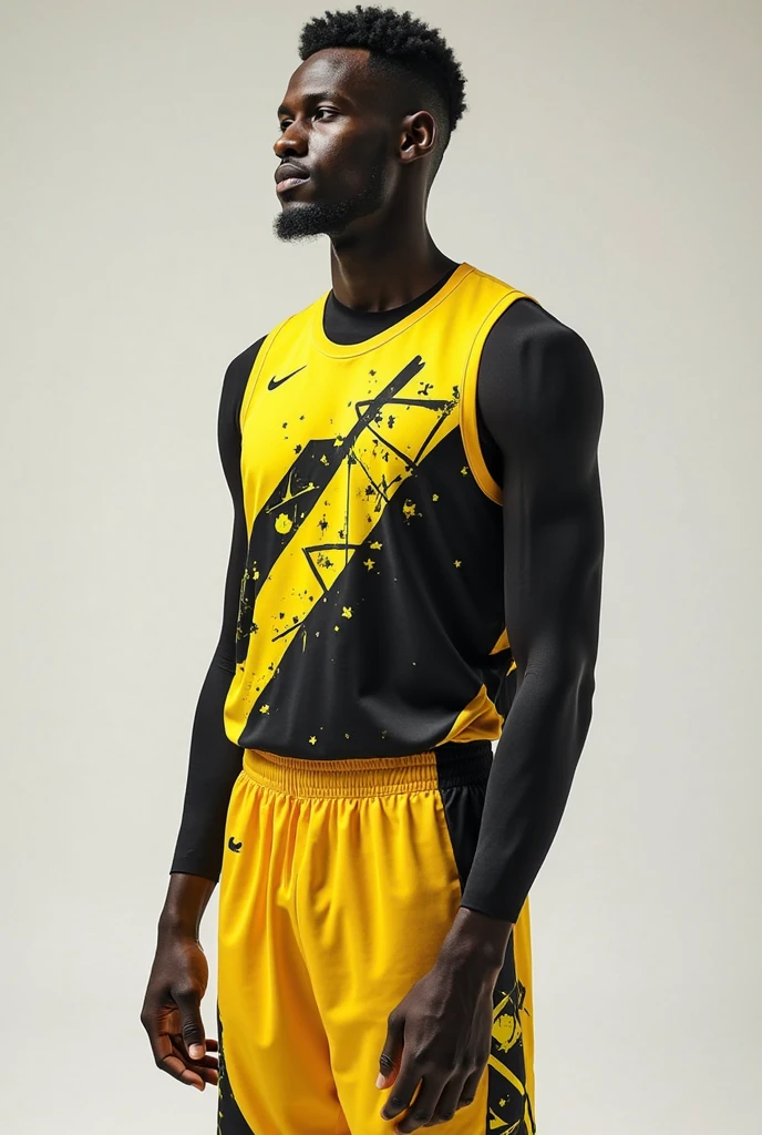 Basketball shirt and shorts design with black and yellow colors

